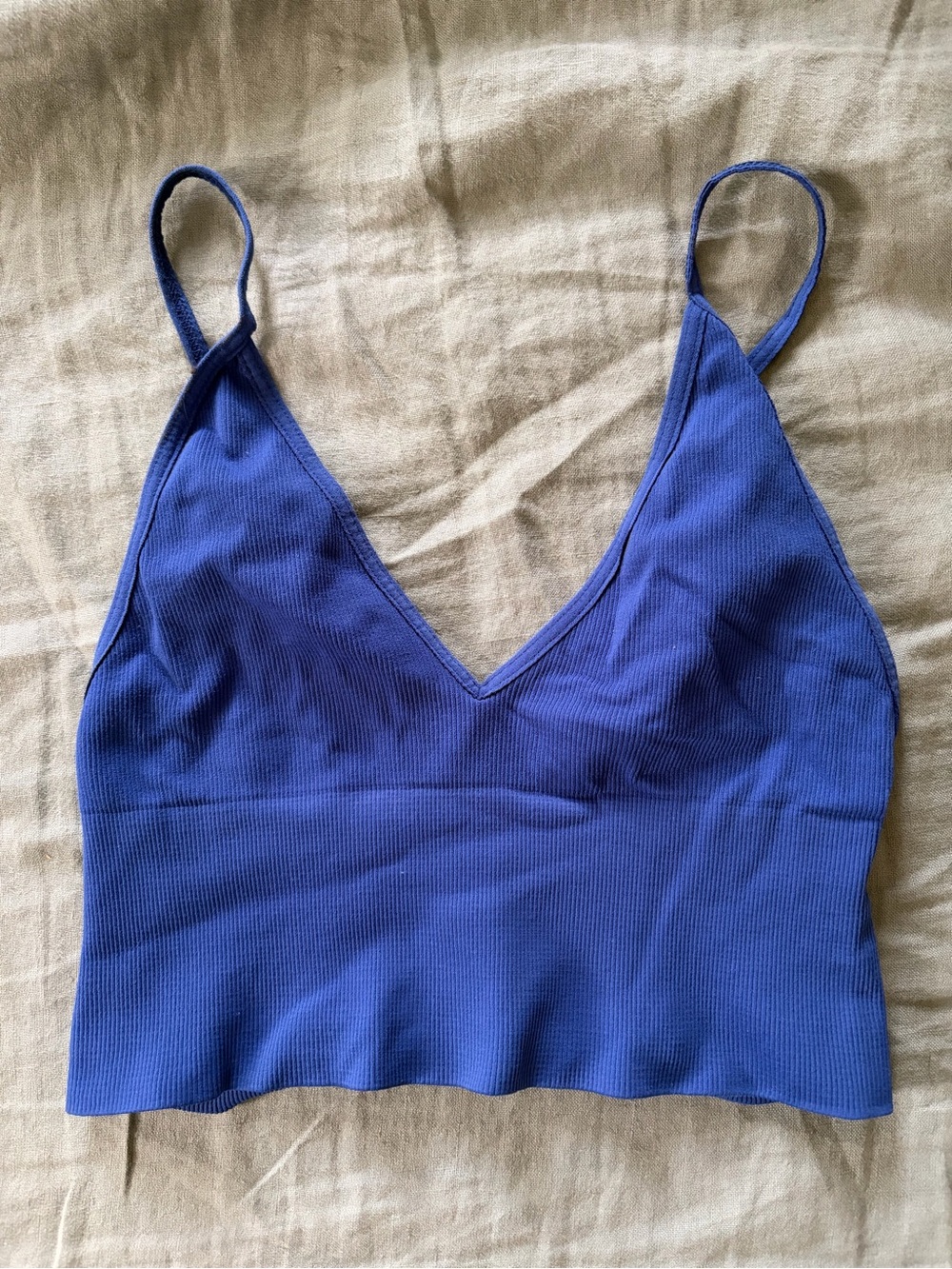 Ribbed V-Neck Bralette in Blue